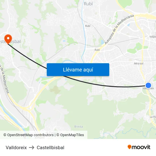 Valldoreix to Castellbisbal map