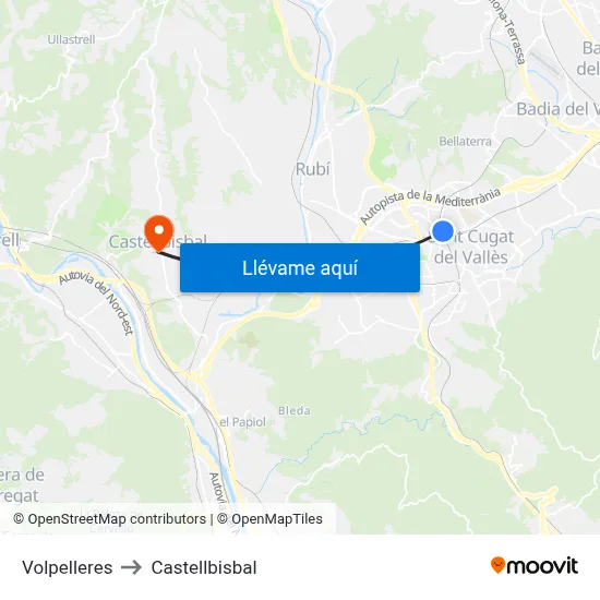 Volpelleres to Castellbisbal map