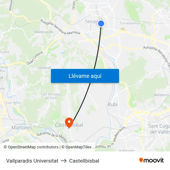 Vallparadís Universitat to Castellbisbal map