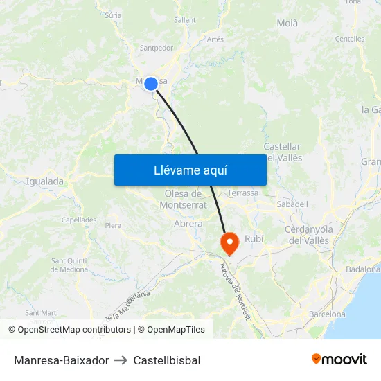 Manresa-Baixador to Castellbisbal map