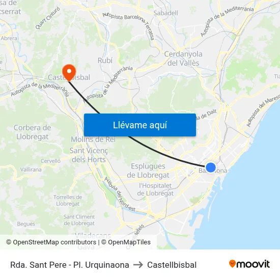 Rda. Sant Pere - Pl. Urquinaona to Castellbisbal map