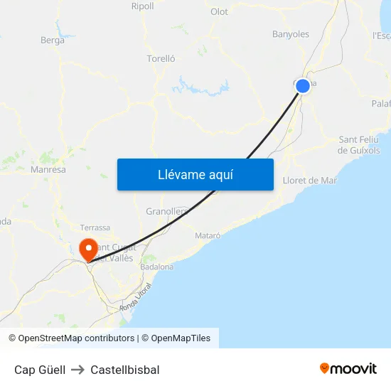 Cap Güell to Castellbisbal map