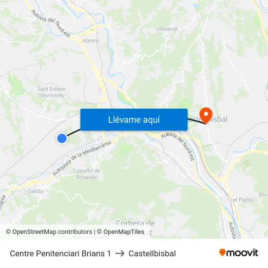Centre Penitenciari Brians 1 to Castellbisbal map