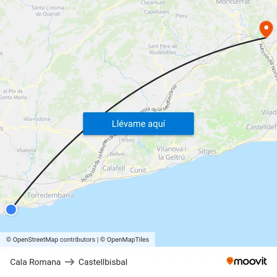 Cala Romana to Castellbisbal map