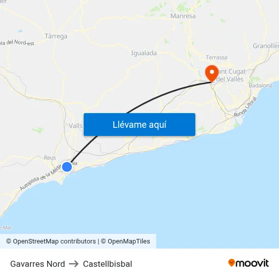Gavarres Nord to Castellbisbal map