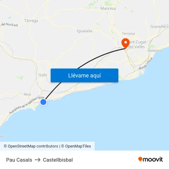 Pau Casals to Castellbisbal map
