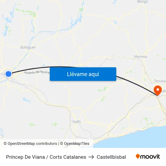 Príncep De Viana / Corts Catalanes to Castellbisbal map