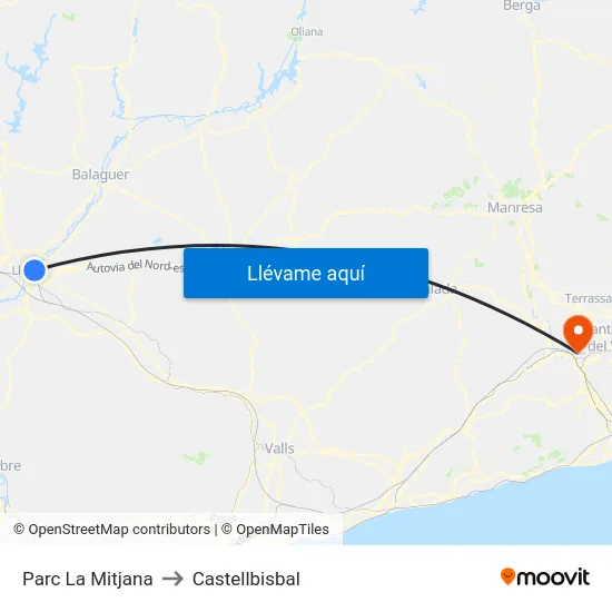 Parc La Mitjana to Castellbisbal map