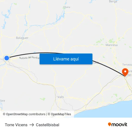 Torre Vicens to Castellbisbal map