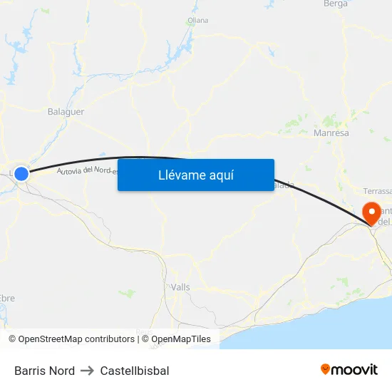 Barris Nord to Castellbisbal map