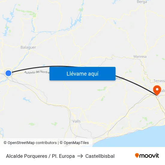 Alcalde Porqueres / Pl. Europa to Castellbisbal map