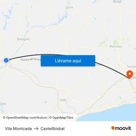 Vila Montcada to Castellbisbal map