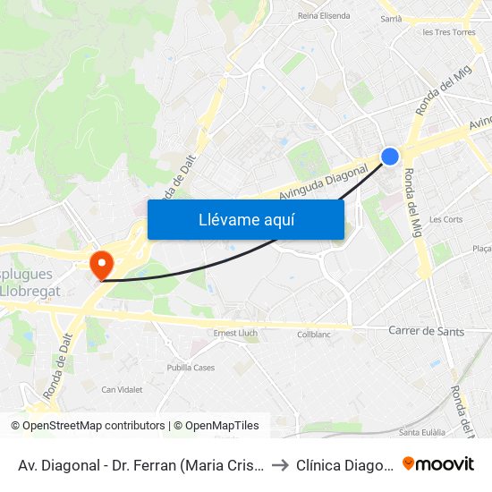 Av. Diagonal - Dr. Ferran (Maria Cristina) to Clínica Diagonal map