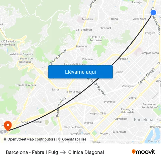 Barcelona - Fabra I Puig to Clínica Diagonal map