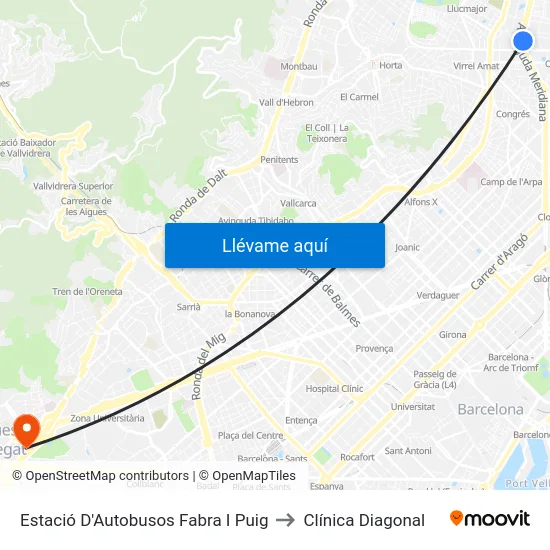 Estació D'Autobusos Fabra I Puig to Clínica Diagonal map