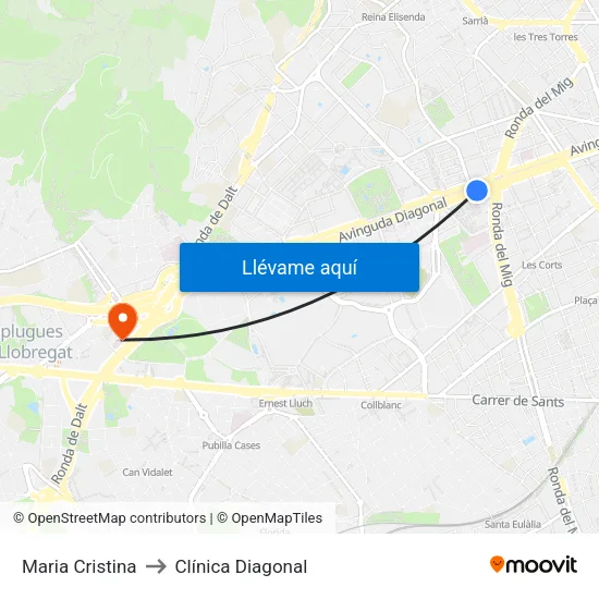 Maria Cristina to Clínica Diagonal map