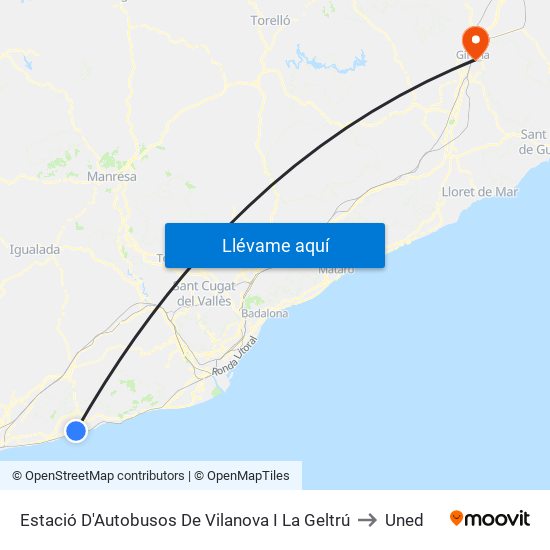 Estació D'Autobusos De Vilanova I La Geltrú to Uned map