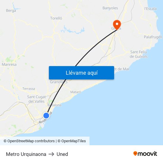 Metro Urquinaona to Uned map