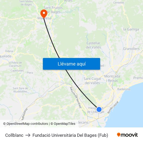 Collblanc to Fundació Universitària Del Bages (Fub) map