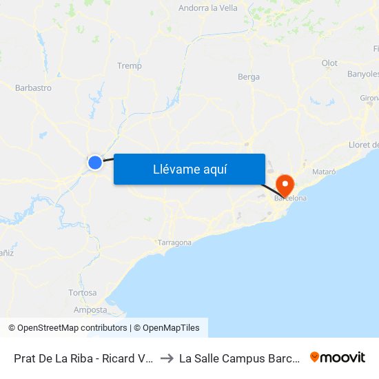 Prat De La Riba - Ricard Vinyes to La Salle Campus Barcelona map