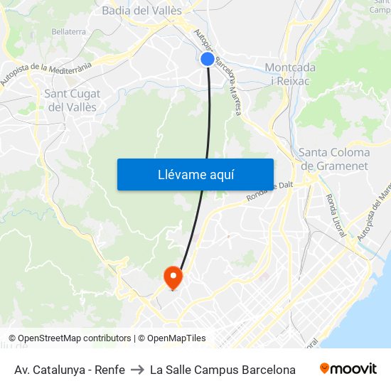 Av. Catalunya - Renfe to La Salle Campus Barcelona map