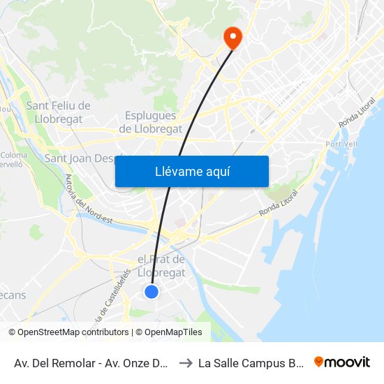 Av. Del Remolar - Av. Onze De Setembre to La Salle Campus Barcelona map