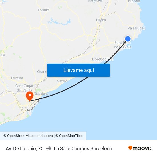 Av. De La Unió, 75 to La Salle Campus Barcelona map