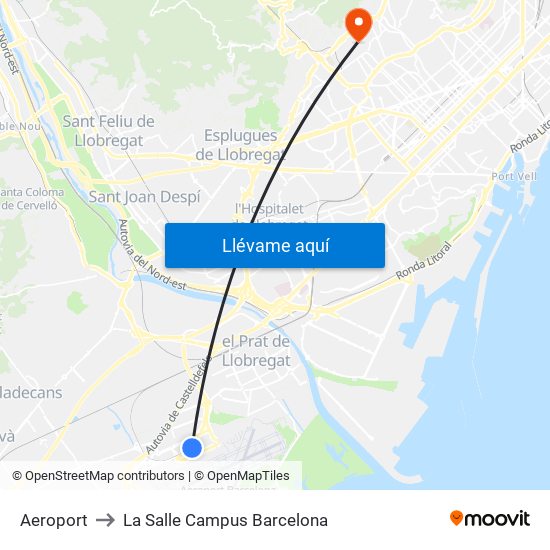 Aeroport to La Salle Campus Barcelona map