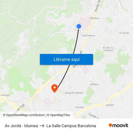 Av Jordà - Idumea to La Salle Campus Barcelona map
