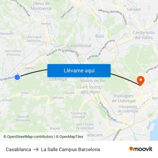 Casablanca to La Salle Campus Barcelona map