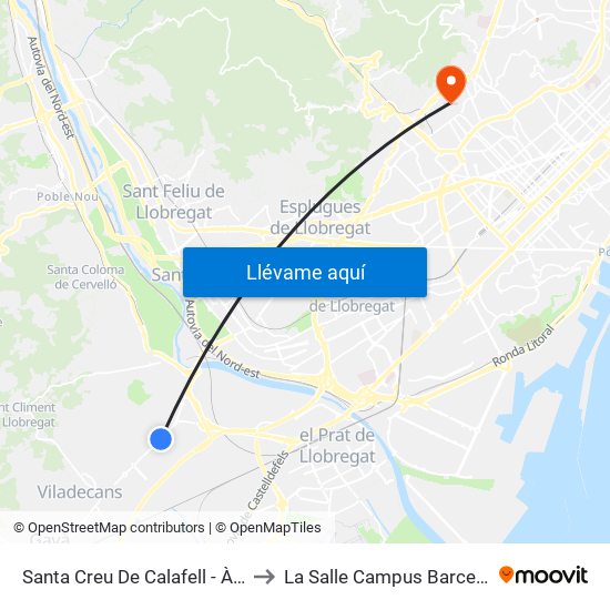 Santa Creu De Calafell - Àlaba to La Salle Campus Barcelona map