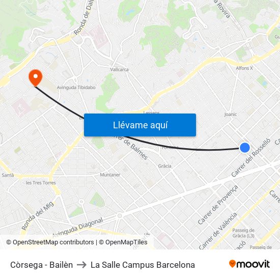 Còrsega - Bailèn to La Salle Campus Barcelona map