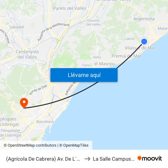 (Agrícola De Cabrera) Av. De L´Onze De Setembre to La Salle Campus Barcelona map