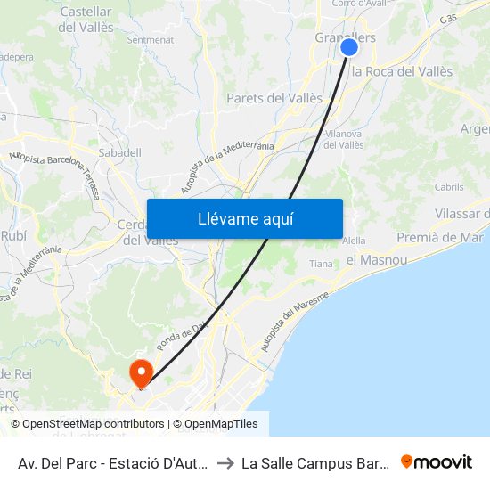 Av. Del Parc - Estació D'Autobusos to La Salle Campus Barcelona map