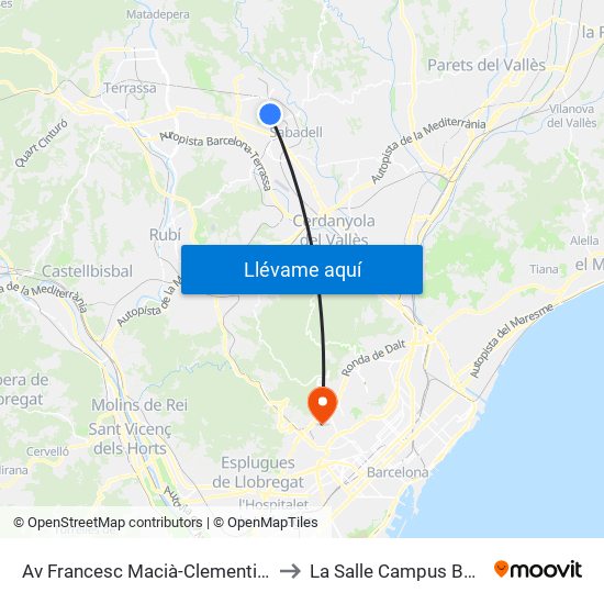 Av Francesc Macià-Clementina Arderiu to La Salle Campus Barcelona map