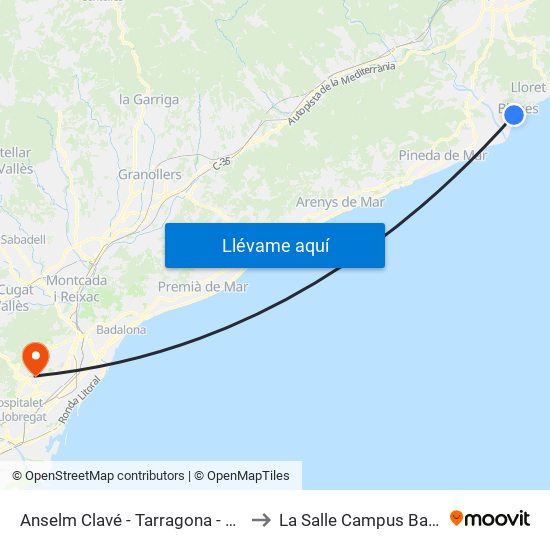 Anselm Clavé - Tarragona - Telefónica to La Salle Campus Barcelona map