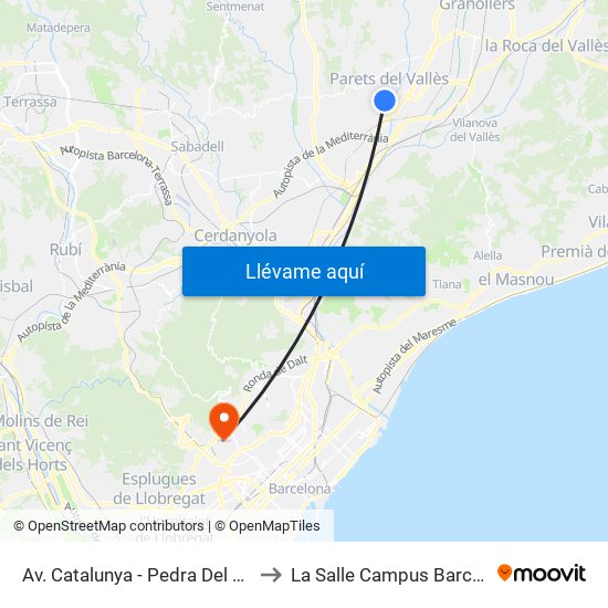 Av. Catalunya - Pedra Del Diable to La Salle Campus Barcelona map