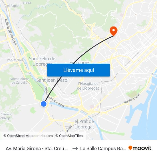 Av. Maria Girona - Sta. Creu De Calafell to La Salle Campus Barcelona map