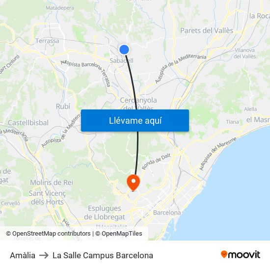 Amàlia to La Salle Campus Barcelona map