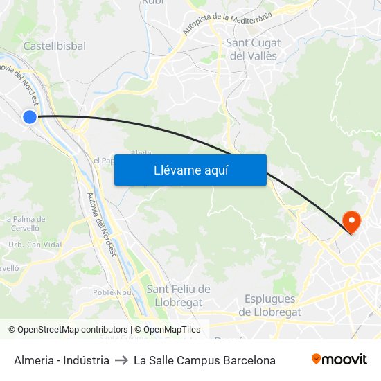 Almeria - Indústria to La Salle Campus Barcelona map