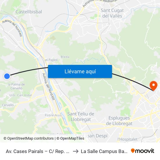 Av. Cases Pairals – C/ Rep. Argentina to La Salle Campus Barcelona map
