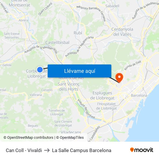 Can Coll - Vivaldi to La Salle Campus Barcelona map
