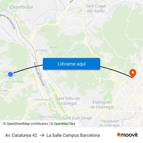 Av. Catalunya 42 to La Salle Campus Barcelona map