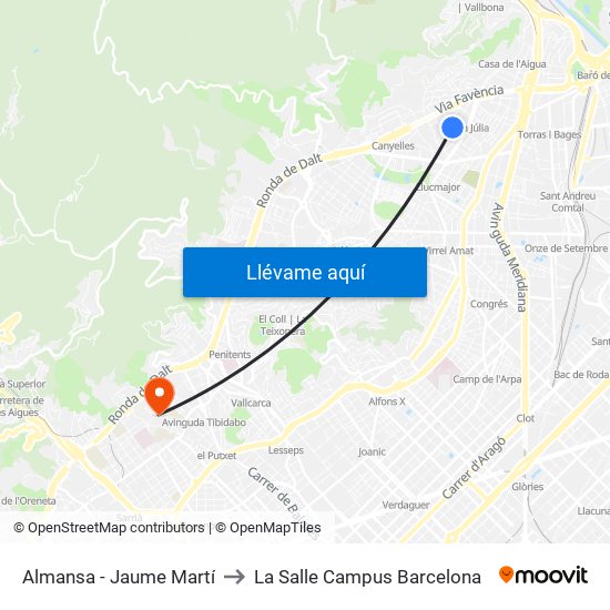 Almansa - Jaume Martí to La Salle Campus Barcelona map