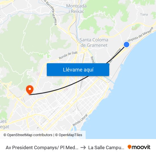 Av President Companys/ Pl Medicina (Cap Dr Robert) to La Salle Campus Barcelona map