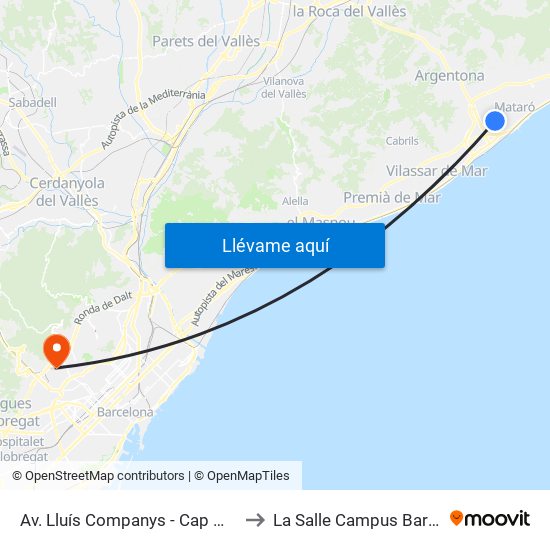 Av. Lluís Companys - Cap Maresme to La Salle Campus Barcelona map