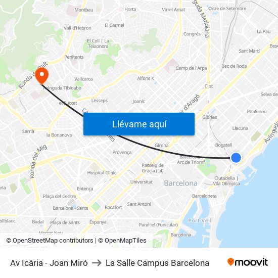 Av Icària - Joan Miró to La Salle Campus Barcelona map