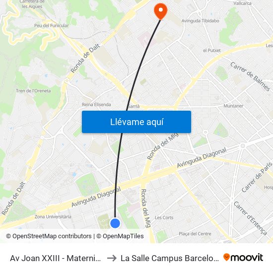 Av Joan XXIII - Maternitat to La Salle Campus Barcelona map