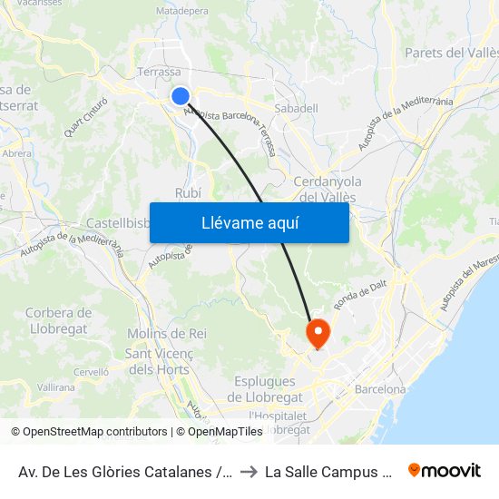 Av. De Les Glòries Catalanes / C. Del Bages to La Salle Campus Barcelona map