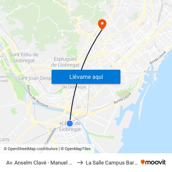 Av. Anselm Clavé - Manuel Bertrand to La Salle Campus Barcelona map